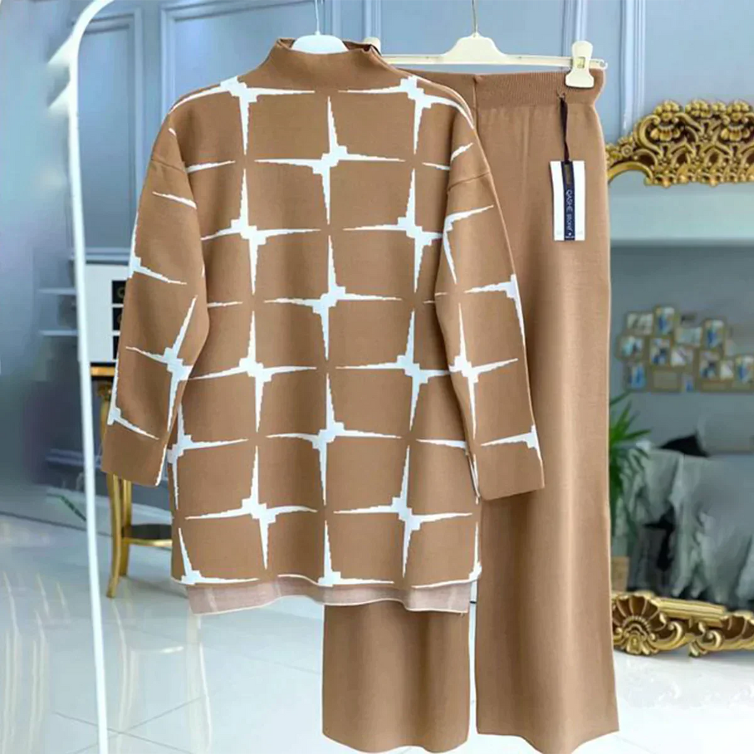 CLAUDINE™ | Ensemble Deux Pièces À Manches Longues En Taupe
