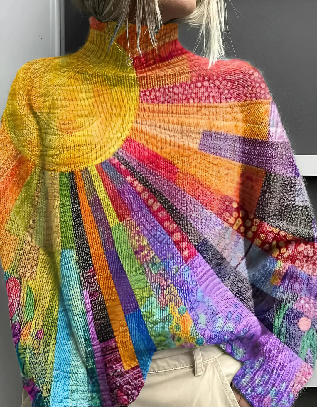 Emma - Pull Col Roulé Coloré et Enjoué