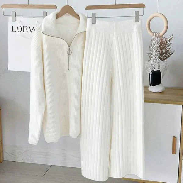 CASSANDRA™ | Ensemble Deux Pièces Blanc Monochrome À Manches Longues