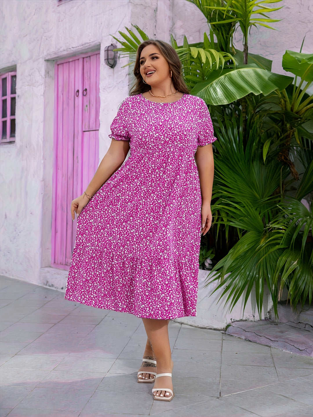 Elyane | Élégante Robe Grande Taille à Imprimé Fleuri