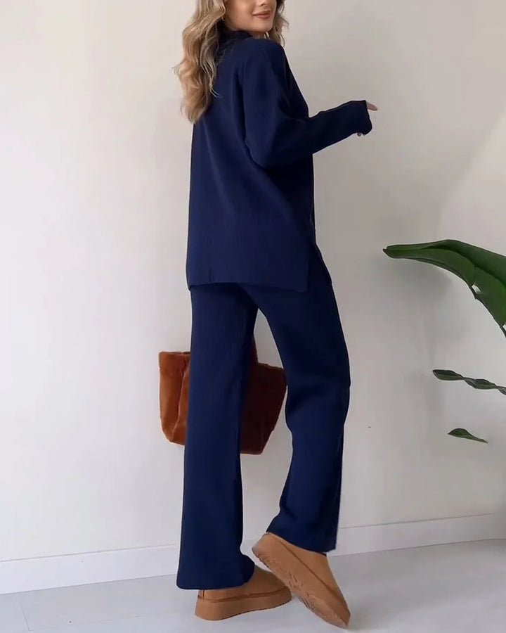 CARLA™ | Ensemble Deux Pièces En Maille Avec Fente Décontractée Et Décolleté En V
