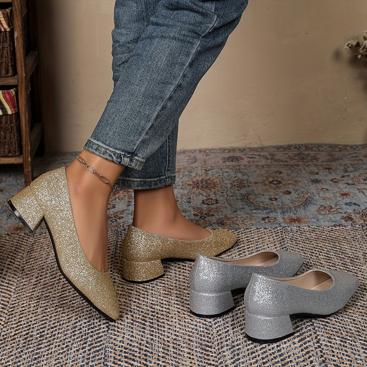 Élancée – Escarpins Brillants à Talon Moyen