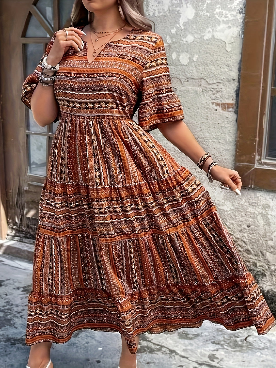 Marie | Robe Grande Taille Imprimé Étagée