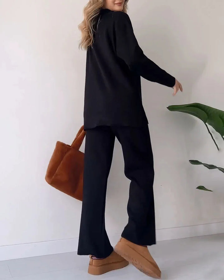 CARLA™ | Ensemble Deux Pièces En Maille Avec Fente Décontractée Et Décolleté En V