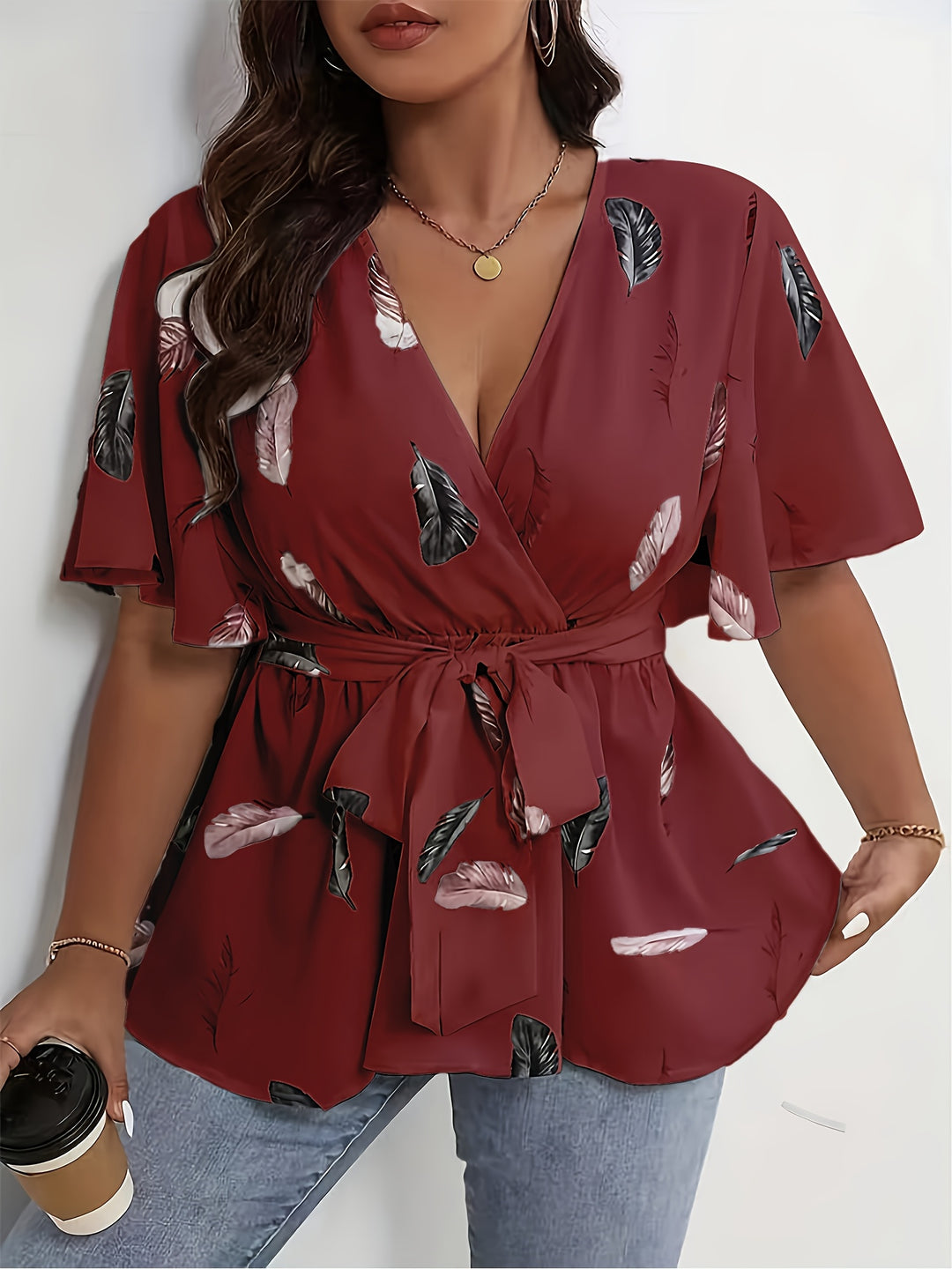 Lise | Blouse Élégante Grande Taille Plumes