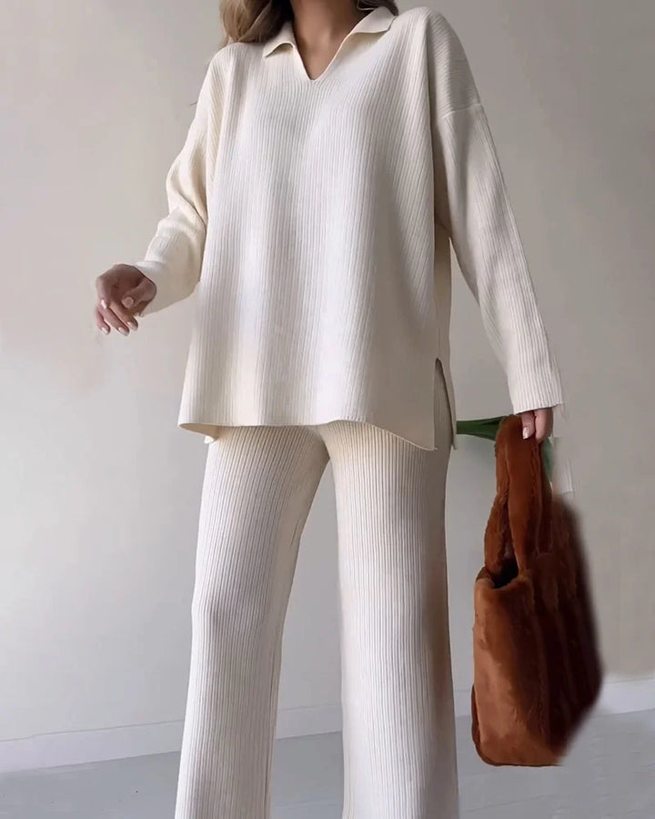CARLA™ | Ensemble Deux Pièces En Maille Avec Fente Décontractée Et Décolleté En V