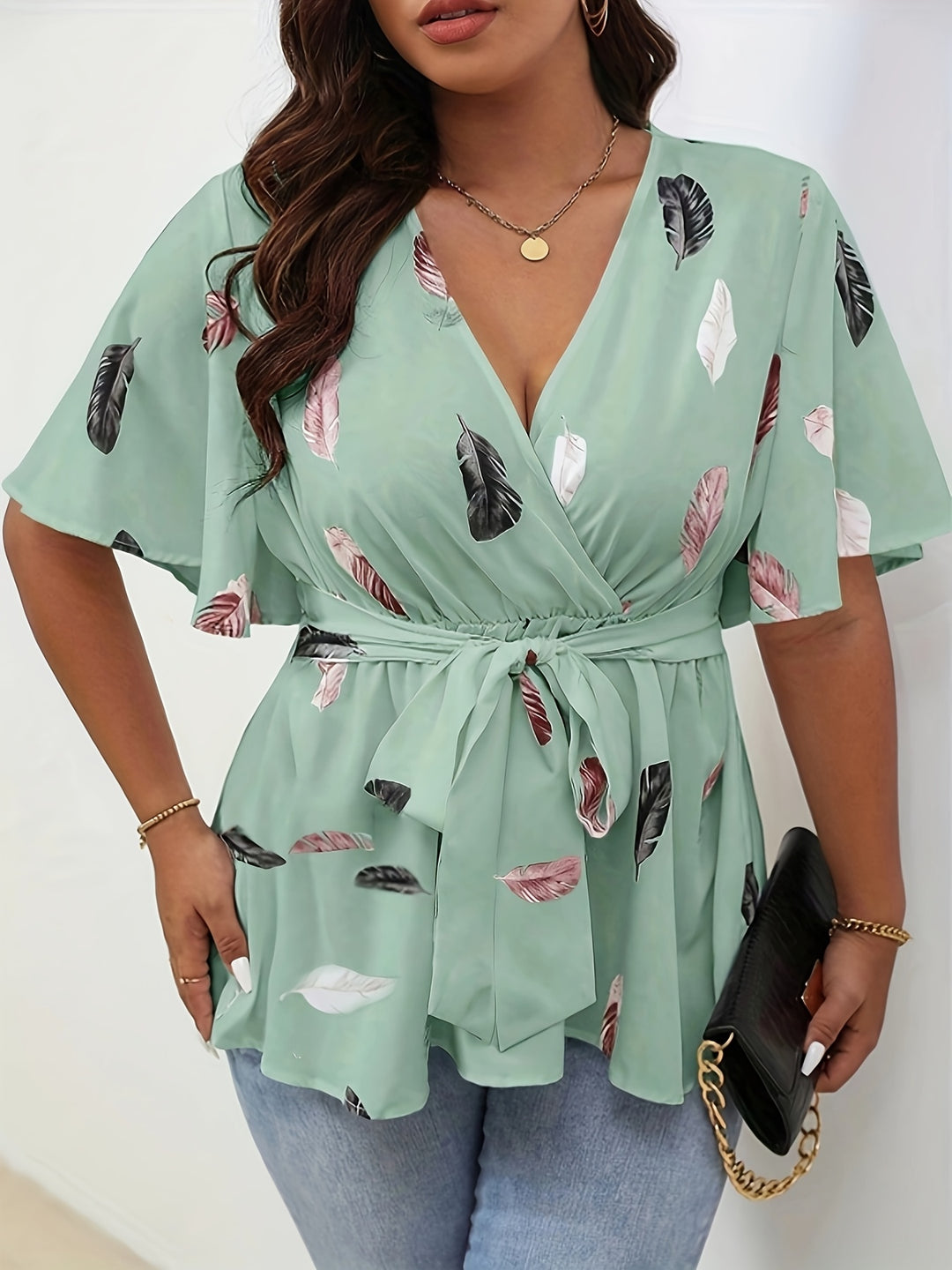 Lise | Blouse Élégante Grande Taille Plumes