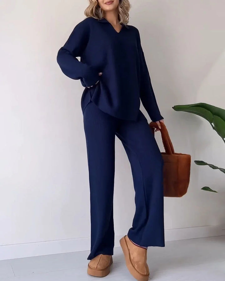 CARLA™ | Ensemble Deux Pièces En Maille Avec Fente Décontractée Et Décolleté En V
