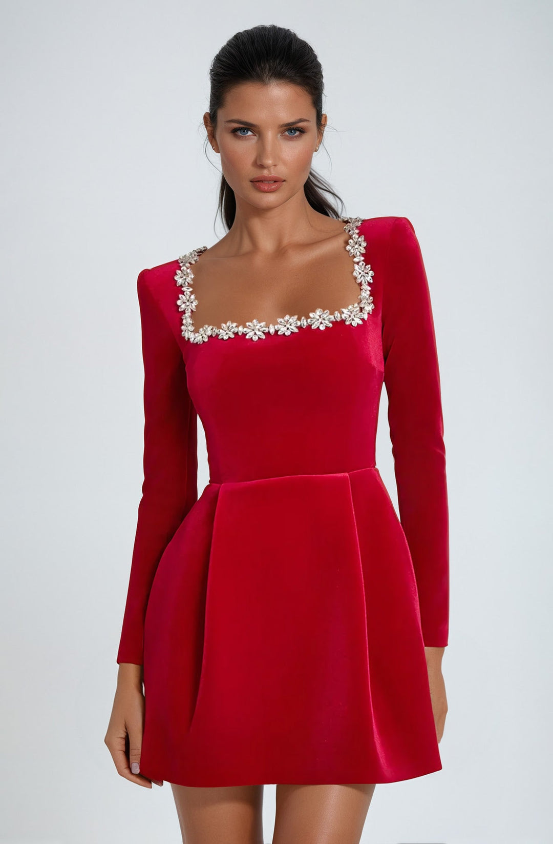 Delia - Mini-robe en velours décoré